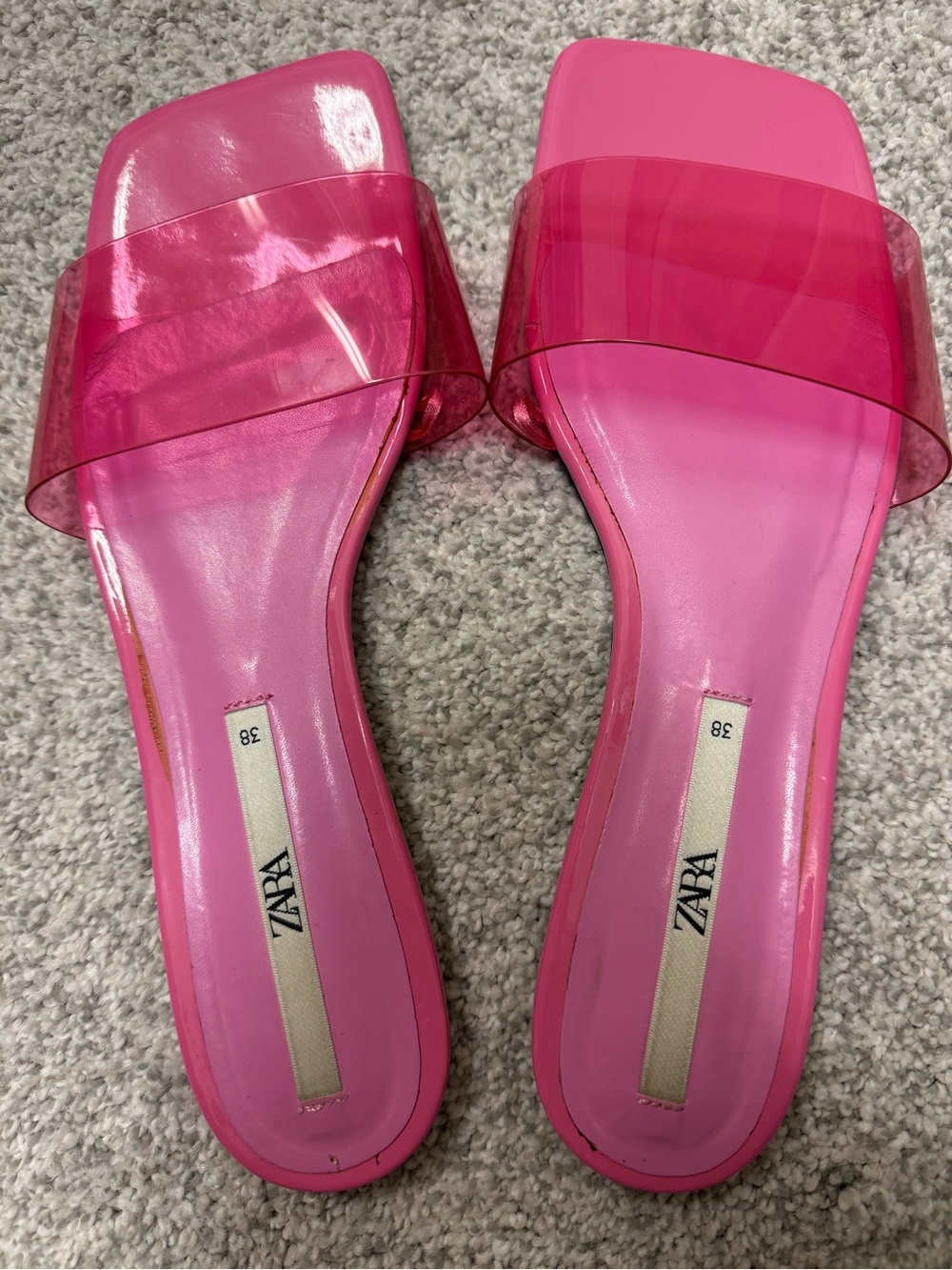 Zara Hot Pink Clear-Band Square Toe Slide Mules